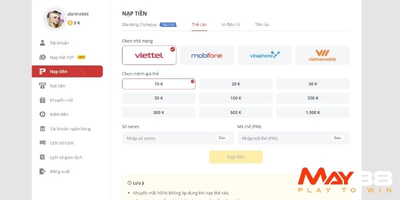 Thanh toán qua thẻ cào điện thoại